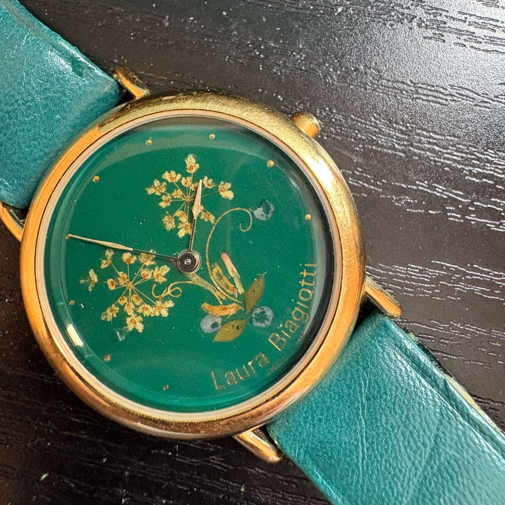 Laura Biagiotti Vintage Watch Green Dried Flowers Untested Band Poor Condition